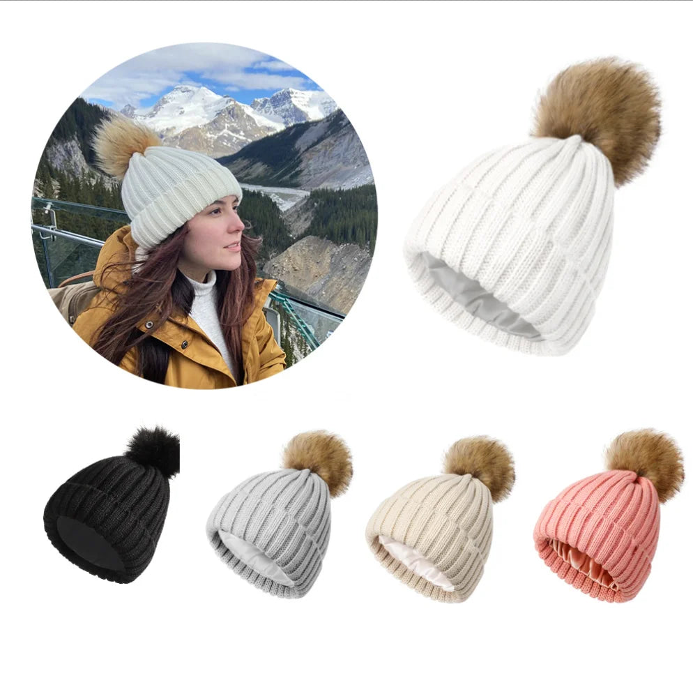 Silk Beanie Pom Pom